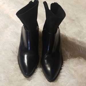 Zara Navy Blue Leather Ankle Sock Boots